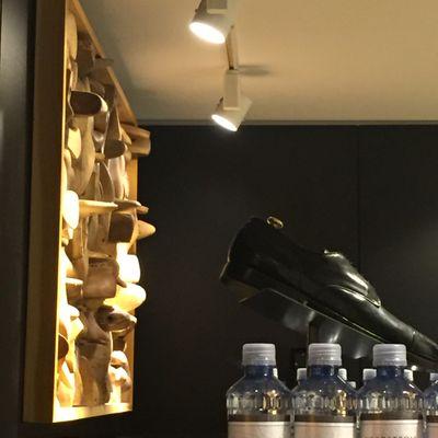 Bottles of Nordstrom water for sale. The giant shoe is just for looks.