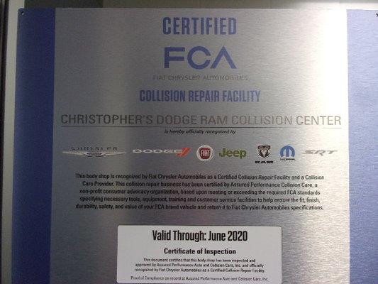 FCA = Fiat Chrysler American certification