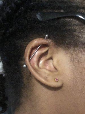 Industrial piercing (scaffold piercing) from Mystic koi