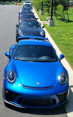 Porsches lined up for BYOP: Bring Your Own Porsche event at Intersport Performance in Ashburn  VA