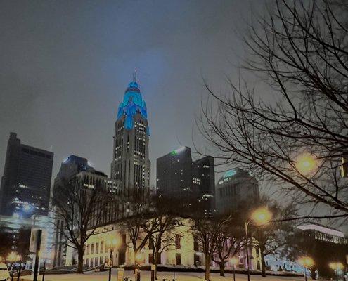 December 2022 view of LeVeque Tower from Scioto Mile Park