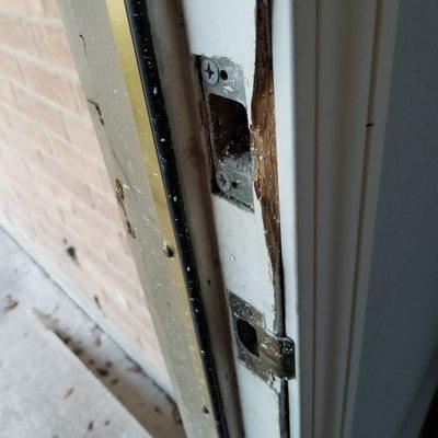 Damaged entry door frame by Alec from Armory Floors