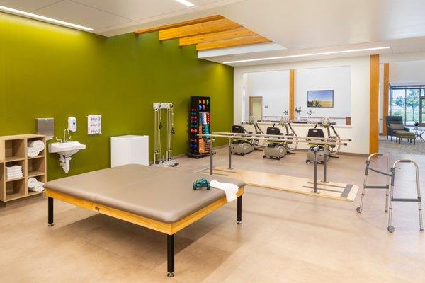 In our fitness studio, seniors can receive rehab therapies as well as have fitness plans designed for them to help their independence.