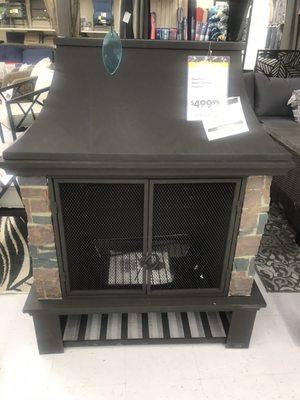 Outdoor fireplace reasonably priced.