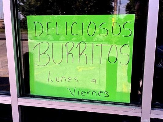 Only Burritos Offered Monday through Friday