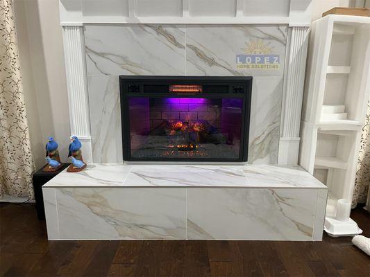 Electrical Fireplace with ceramic tile .