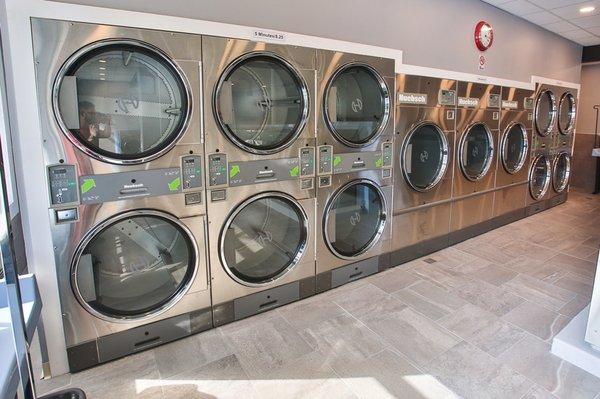 Inside Laundromat. Huge XL 75 pound dryers.