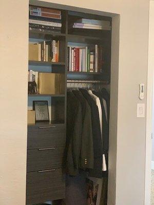 Small office closet remodel, helped so much with organization!