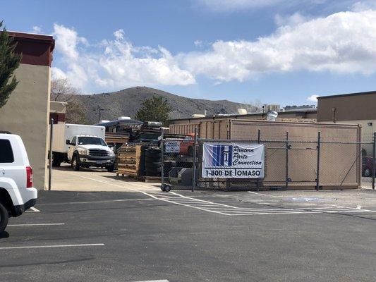 Thursday, March 28, 2019: yard at side of store (Pantera Parts Connectrion is co-located with Polymer Plastics