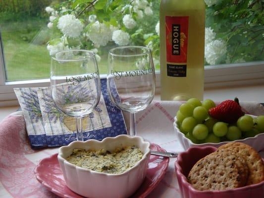 A welcome tray of wine & hors d'oeuvres is brought to your suite upon arrival