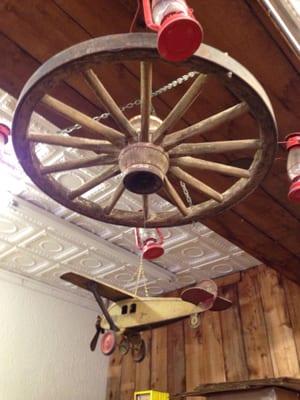 Funky decor and a sample of real Texas tin ceiling all through out.