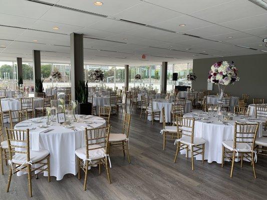 Our beautiful dinner reception- chairs, linens, and centerpieces all designed and set up by Emerald City