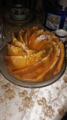 Yellow rum cake with rum purchased from the winery