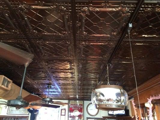 Bronze look ceiling from Ceilume installed at the Train Wreck Saloon in Rock Hill.