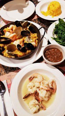 Paella and garlic shrimp