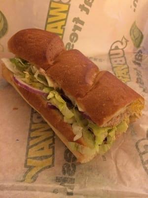 Tuna sub. Asked for black olives and onions but could hardly find any on the sub.