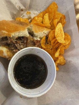 Brisket Beer Dip Sandwich with BBQ Kettle Chips