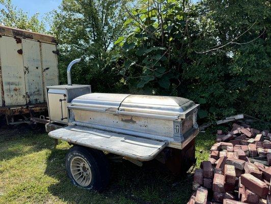 BBQ smoker out front