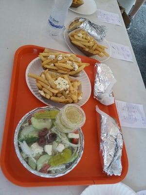 Patatakia, Greek fries, and Greek salad