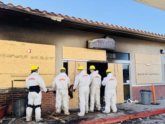 Our team of experts in action at a commercial fire restoration project in Anaheim, Ca.