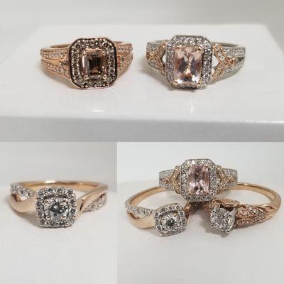 Rose gold- FAncy Brown diamonds, Morganite, White diamonds- Halos all around!