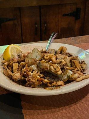 Fishy, disgusting "grilled" calamari drenched in vinegar