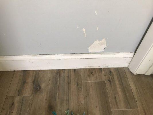 Scratched paint and baseboards not painted