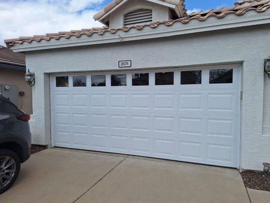 Garage door supply and install white short panel with short top glass