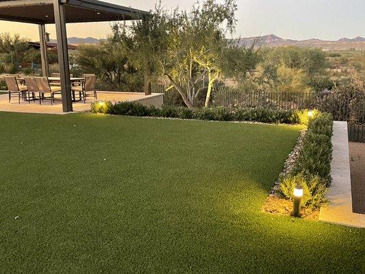 Pergola and synthetic turf