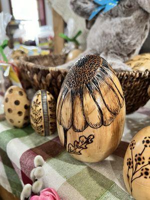 Wood burned wooden egg