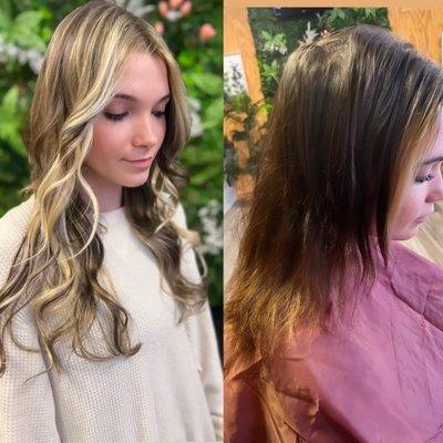 Before & after color and I tip extensions