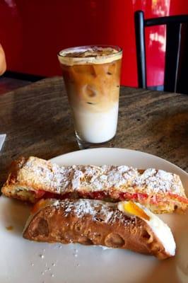 Cannoli, Cherry Almond pastry and an Iced Latte