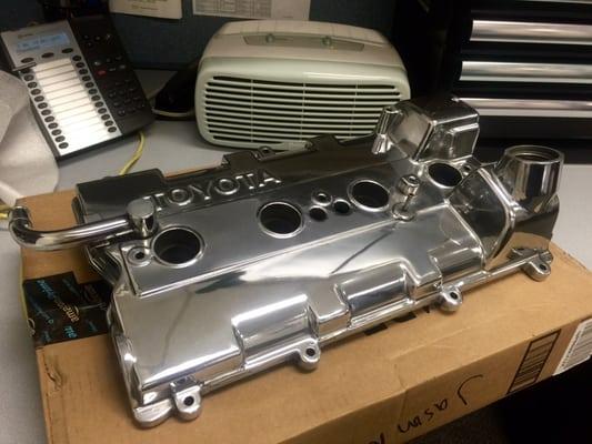 Polished aluminum valve cover off a 3SGTE.