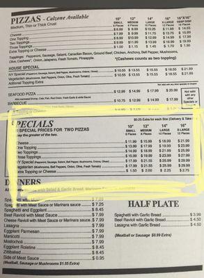 Menu special, stating you pay the greater of the two