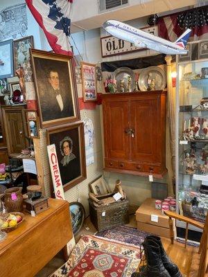 Oil paintings, 19 century cupboard.