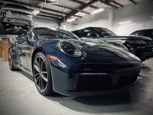 Porsche in for repairs to the front fascia