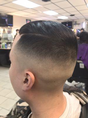 Bald fade combover with hard part