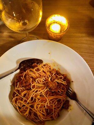 Bolognese with angel hair pasta