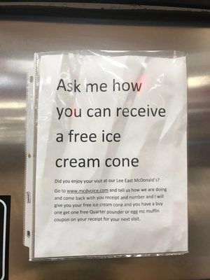 What a saga here. Will hopefully get a review up. Ice cream machine "exploded" so offer invalid. Told different things/different workers.