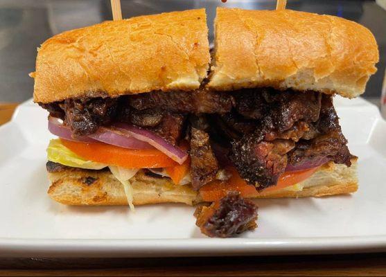 Halal bbq beef tri-tip sandwich