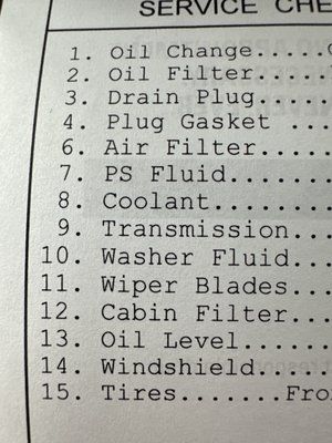 Service checklist