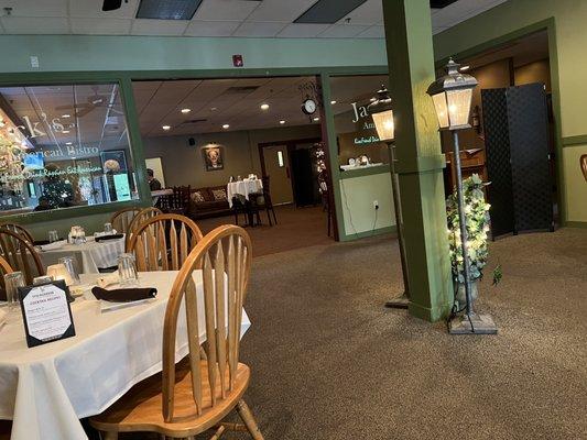 View of entrance and bar area from dining room