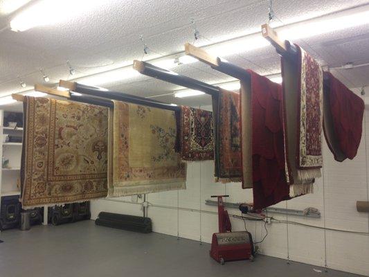 Hanging rugs to dry