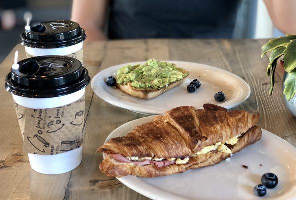 breakfast croissanwich & avocado toast