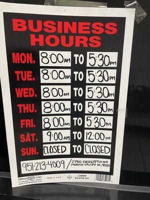 The updated Business hours and direct location phone number.