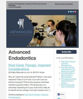 Example of an Engage Dental newsletter for Advanced Endodontics. 