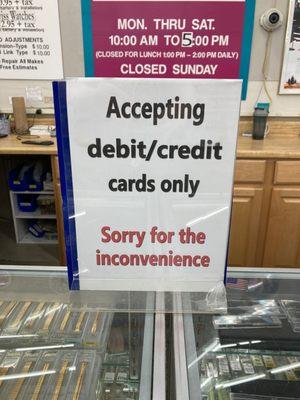 No cash payment, card only. (Photo taken on 5/21/2021)