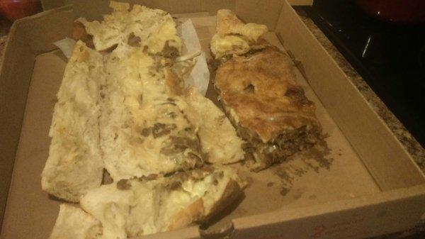 Recent cheese steak Stromboli we got. Complained and was denied saying we would get the same portions agian...