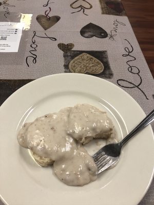 One biscuit with sausage gravy