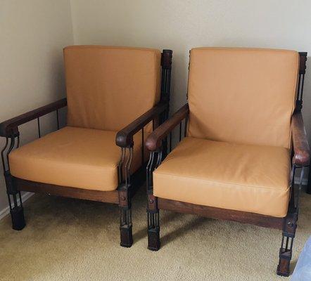 Rustic leather arm chairs